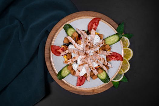 colorful plate of grilled chicken and vegetables