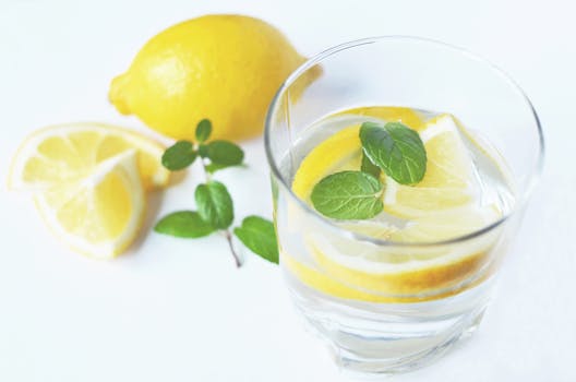 refreshing water with lemon and mint