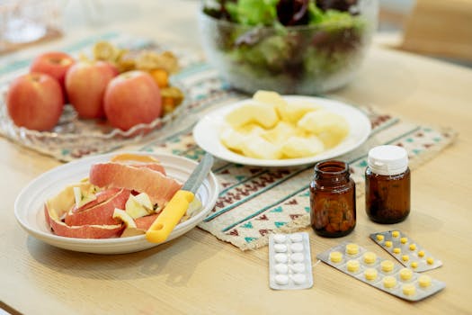 Vitamin supplements on a table